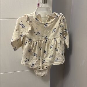 Gap Baby Girl Cream Blue Floral Bodysuit Dress Size 3-6 Months